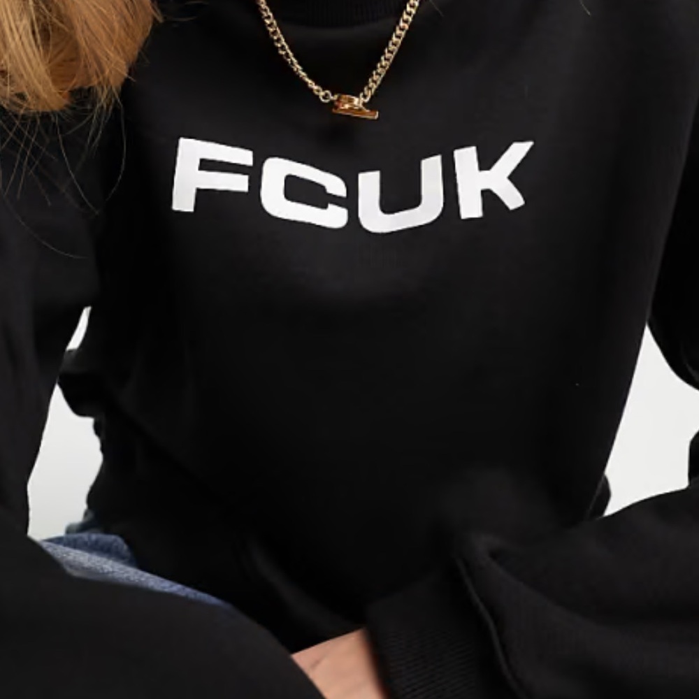 French Connection Black Crew Neck Sweatshirt with White Logo